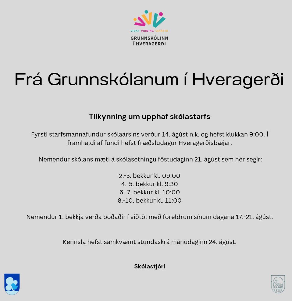 Tilkynning um upphaf skólastarfs