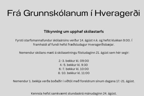 Tilkynning um upphaf skólastarfs