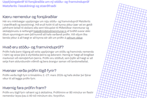 Upplýsingabréf til forsjáraðila um ný stöðu- og framvindupróf Matsferils  í lesskilningi og stærðfræ&hellip;